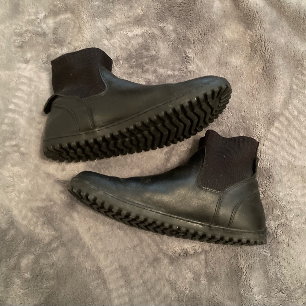 Women's Black Leather Sock Ankle Booties